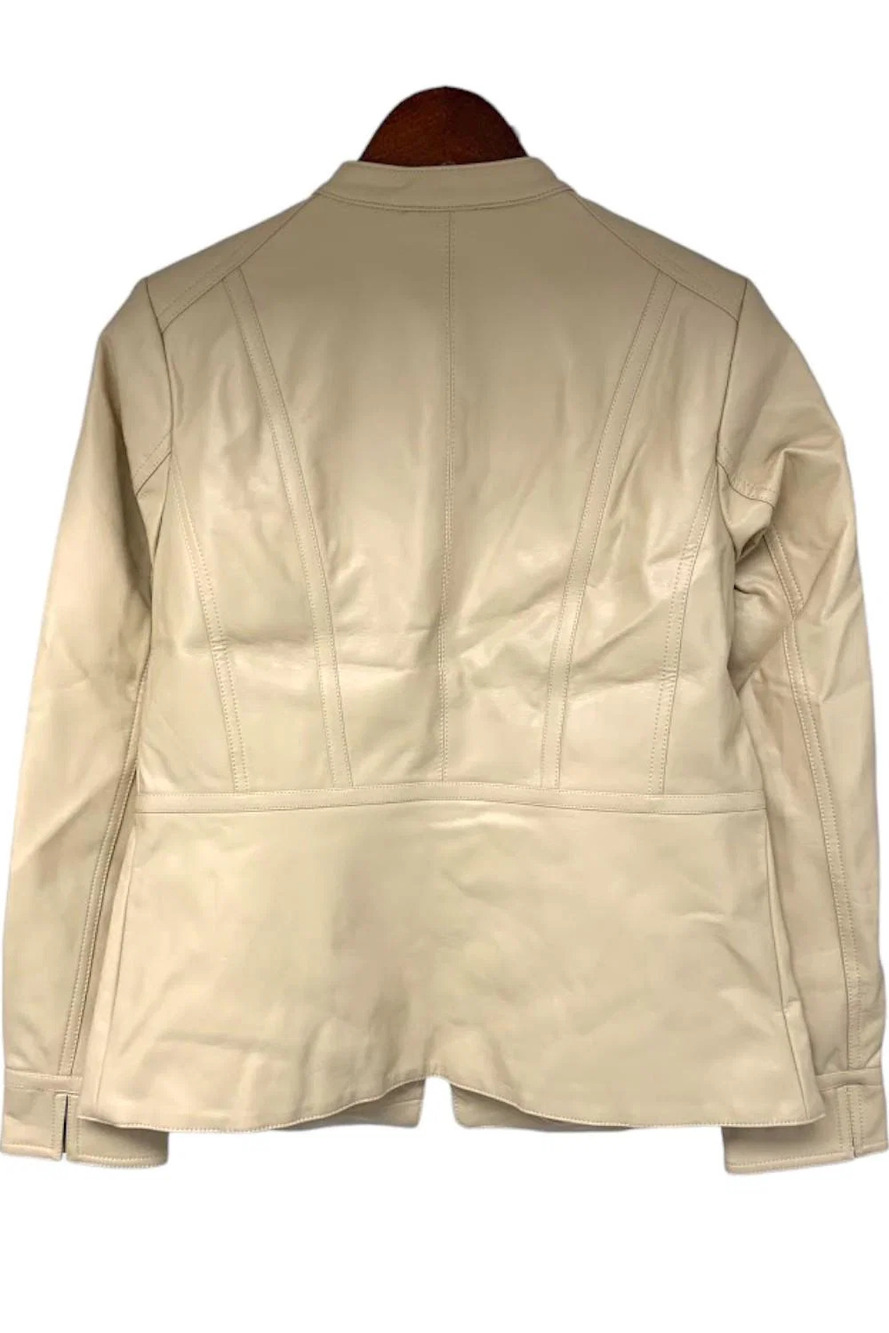 Studio by Denim & Co. Faux Leather Zip Front Peplum Jacket Beige - Regular - Picture 2 of 3